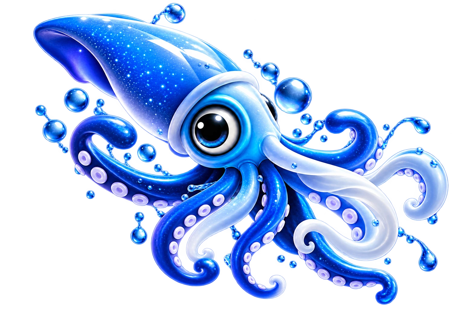 3D Blue Squid emerging from ocean portal